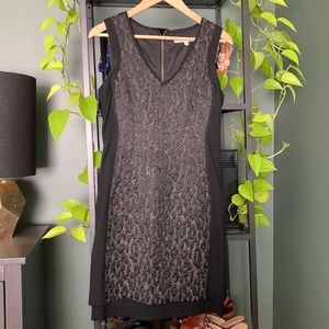 🖤TRINA TURK Wool Leopard Print and Black Panel Dress